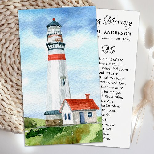 Memorial Lighthouse Funeral Prayer Card Landscape