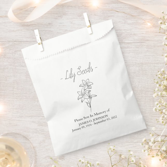 Memorial Lily Seed Funeral  Favor Bag (Clipped)