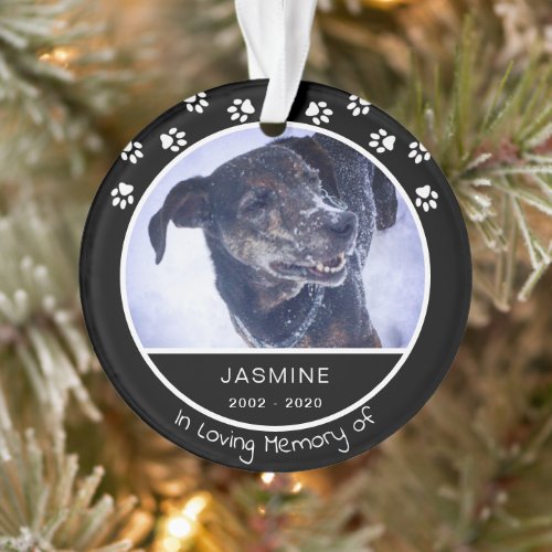 Memorial Loss Pet Photo Name Black Ornament