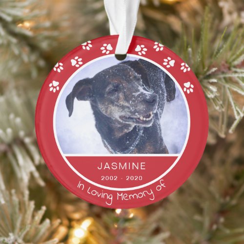 Memorial Loss Pet Photo Name Red Ornament