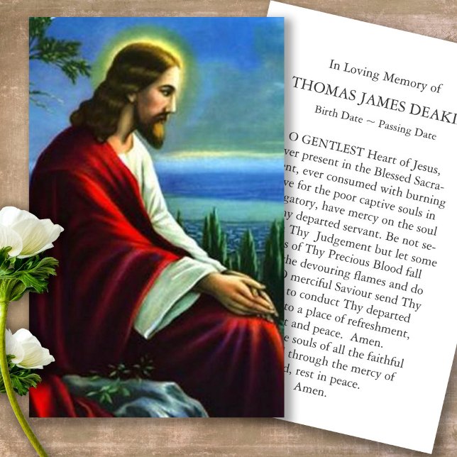 Memorial Loss Praying Jesus Prayer Sympathy Cards (catholic, religious, celebration of life, in loving memory of, prayer cards for bereavement)