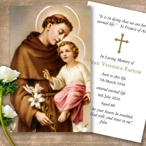 Memorial Loss St Anthony Prayer Sympathy Cards