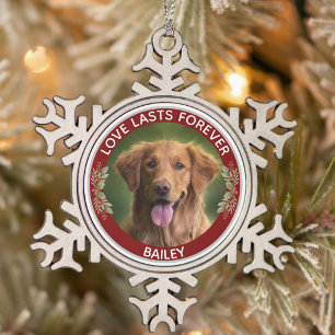 Memorial Love Lasts Forever Name Snowflake Pewter Christmas Ornament