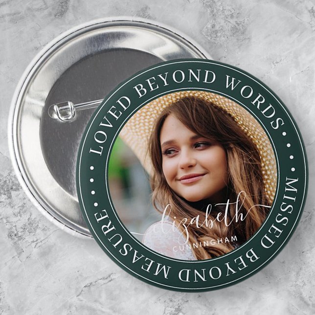 Memorial Loved Beyond Words Elegant Chic Photo Button (Creator Uploaded)