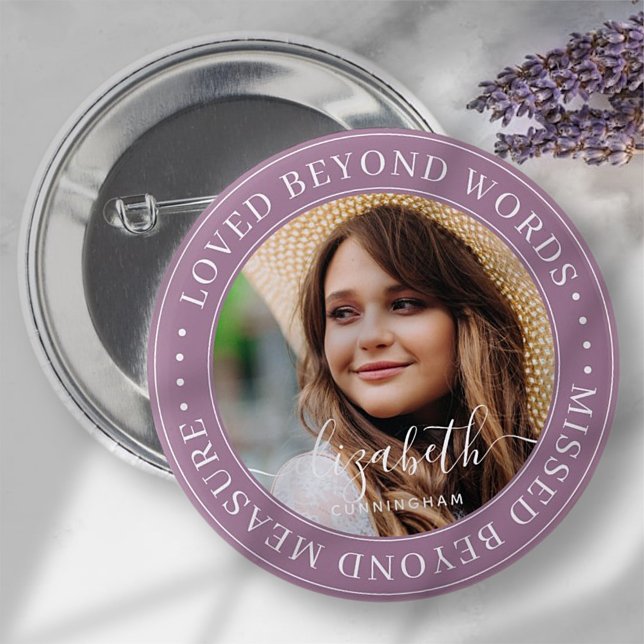 Memorial Loved Beyond Words Elegant Chic Photo Button (Creator Uploaded)