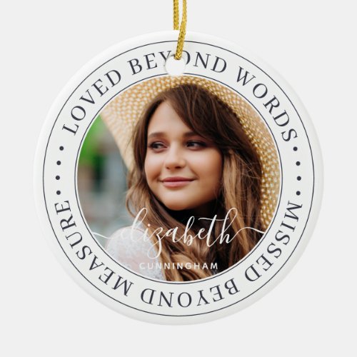 Memorial Loved Beyond Words Elegant Chic Photo Ceramic Ornament