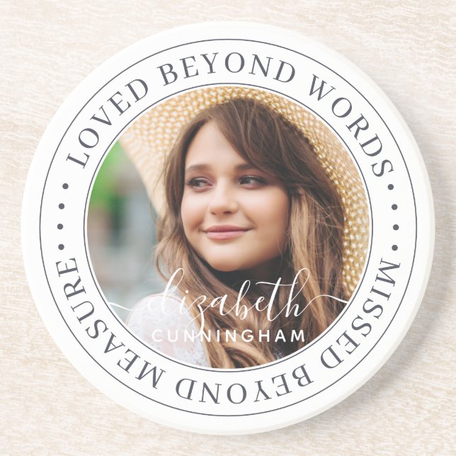 Memorial Loved Beyond Words Elegant Chic Photo Coaster (Front)
