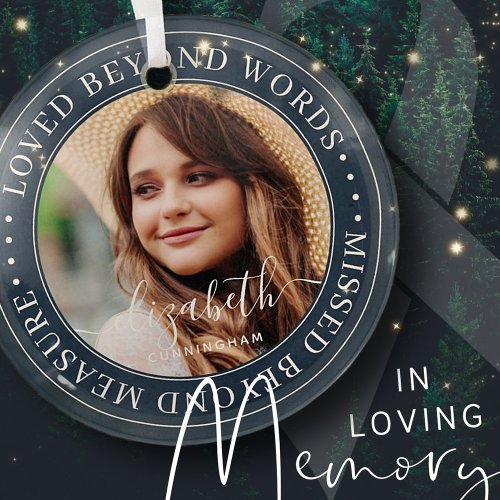 Memorial Loved Beyond Words Elegant Chic Photo Glass Ornament