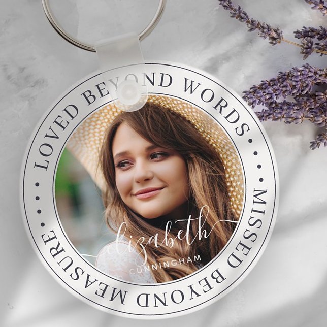 Memorial Loved Beyond Words Elegant Chic Photo Keychain (Creator Uploaded)