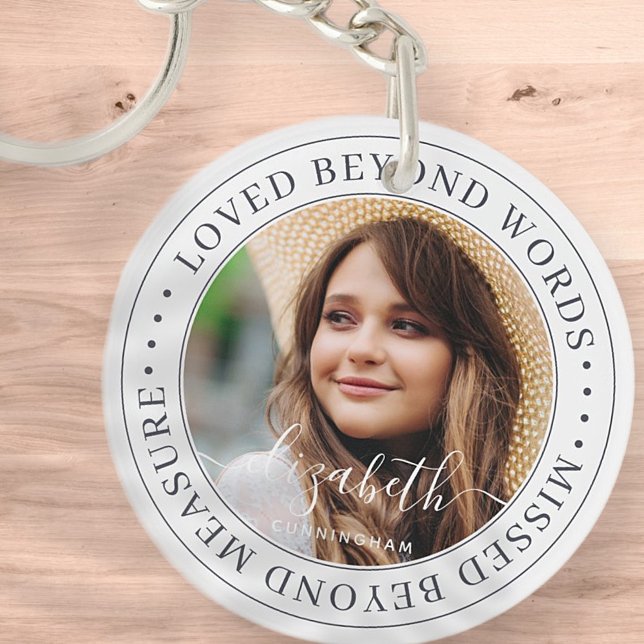 Memorial Loved Beyond Words Elegant Chic Photo Keychain (Creator Uploaded)