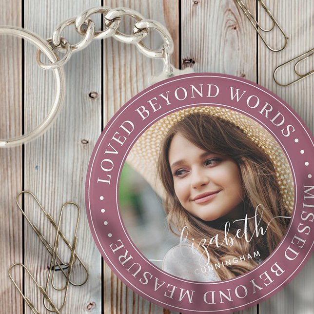 Memorial Loved Beyond Words Elegant Chic Photo Keychain (Creator Uploaded)