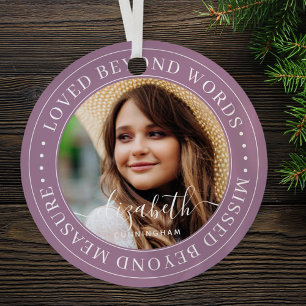 Memorial Loved Beyond Words Elegant Chic Photo Metal Ornament