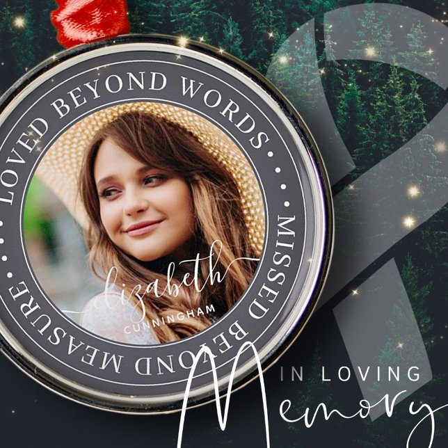 Memorial Loved Beyond Words Elegant Chic Photo Metal Ornament (Creator Uploaded)