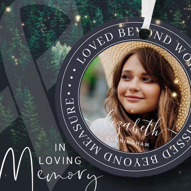 Memorial Loved Beyond Words Elegant Chic Photo Metal Ornament (Creator Uploaded)
