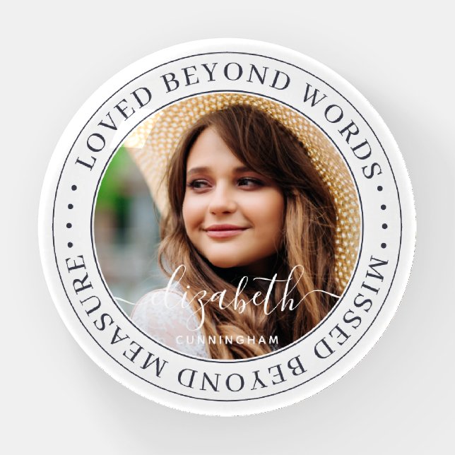 Memorial Loved Beyond Words Elegant Chic Photo Paperweight (Front)