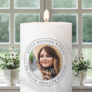 Memorial Loved Beyond Words Elegant Chic Photo Pillar Candle