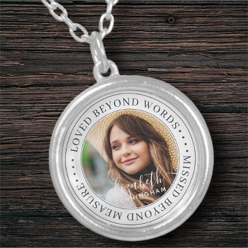 Memorial Loved Beyond Words Elegant Chic Photo Silver Plated Necklace by WhiteOakMemorials at Zazzle