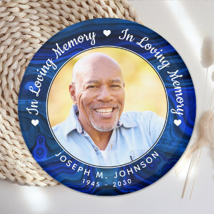 Memorial Loving Memory Photo Blue Marble Funeral Magnet