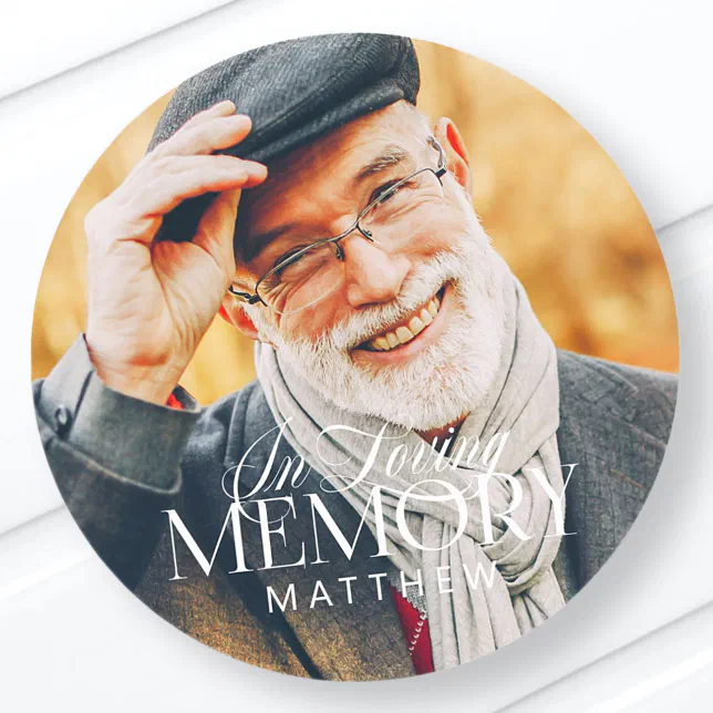 Memorial Loving Memory Simple Modern Photo Classic Round Sticker | Zazzle