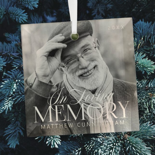 Memorial Loving Memory Simple Modern Photo Glass Ornament (Creator Uploaded)