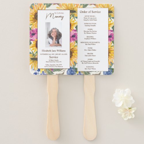 Memorial Loving Memory Sunflower Order of Service Hand Fan