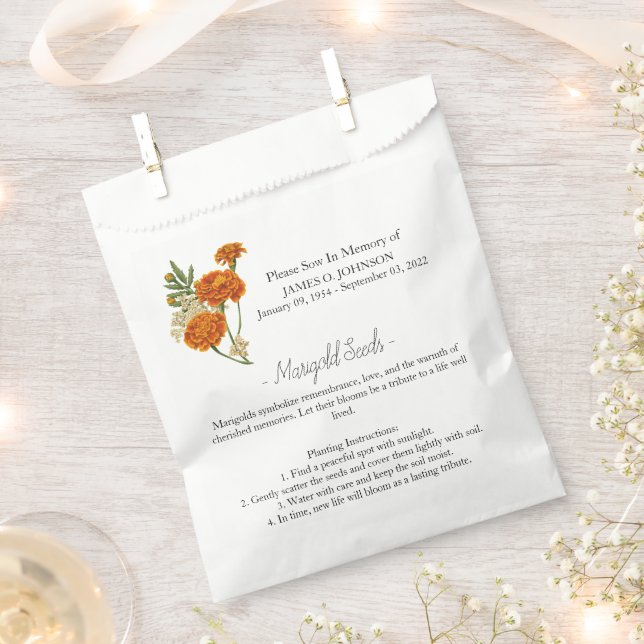 Memorial Marigold Instructions Seed Funeral  Favor Bag (Clipped)