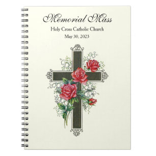 Memorial Mass with Cross and Red Roses Notebook