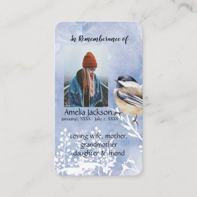 Memorial Memory Card Chickadee Bird (Front)