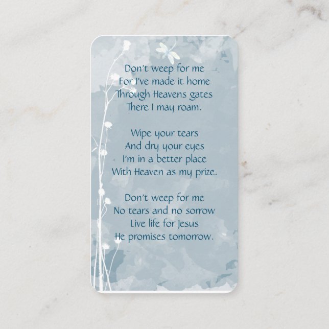 Memorial Memory Card Dragonfly White Flower (Back)