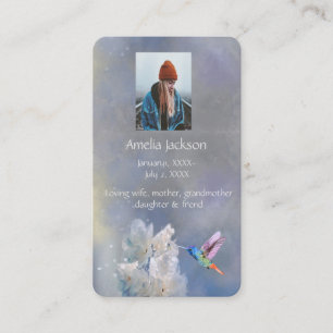 Memorial Memory Card Hummingbird White Flowers