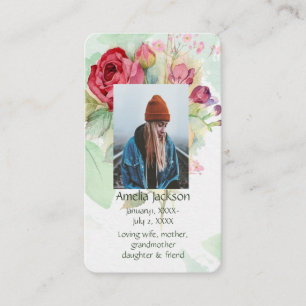 Memorial Memory Card Roses Garden Flowers Floral