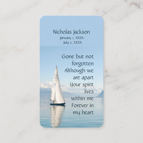 Memorial Memory Card Sailboat Sailing