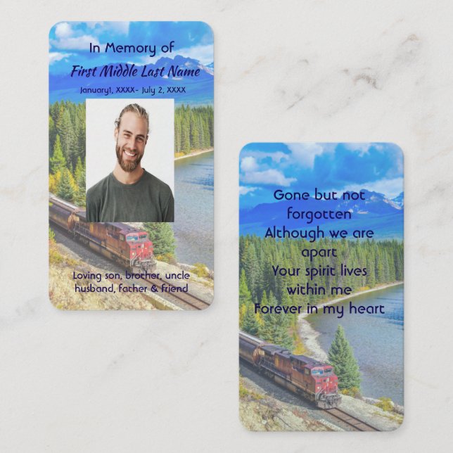 Memorial Memory Card Train Rail Tram Railway (Front/Back)