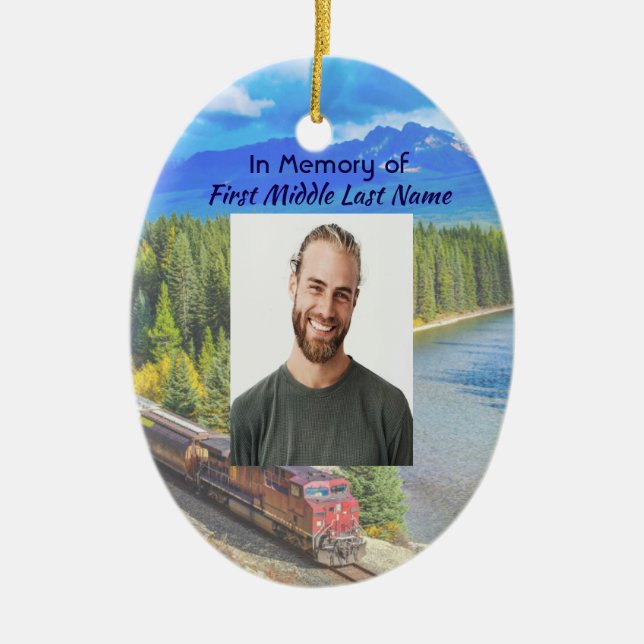 Memorial Memory Card Train Rail Tram Railway Ceramic Ornament (Front)