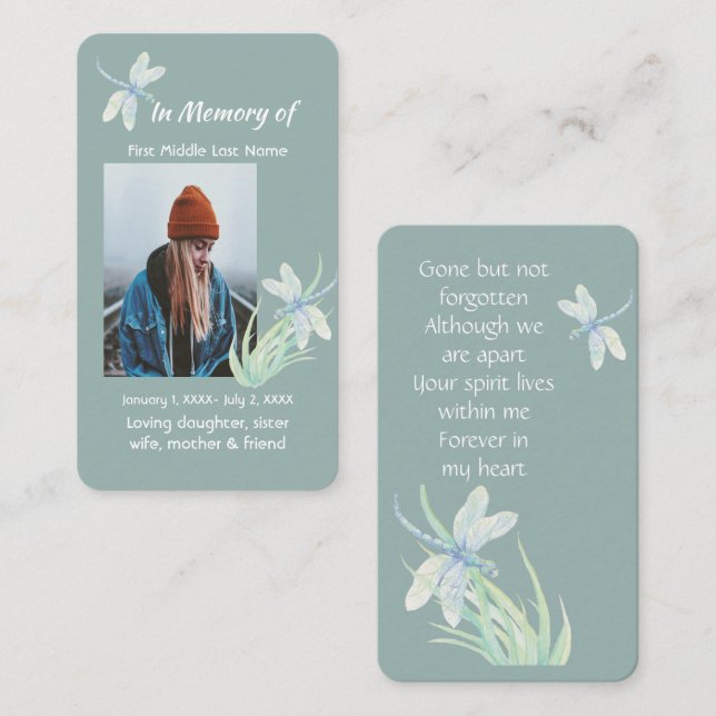 Memorial Memory Card Watercolor Dragonfly (Front/Back)