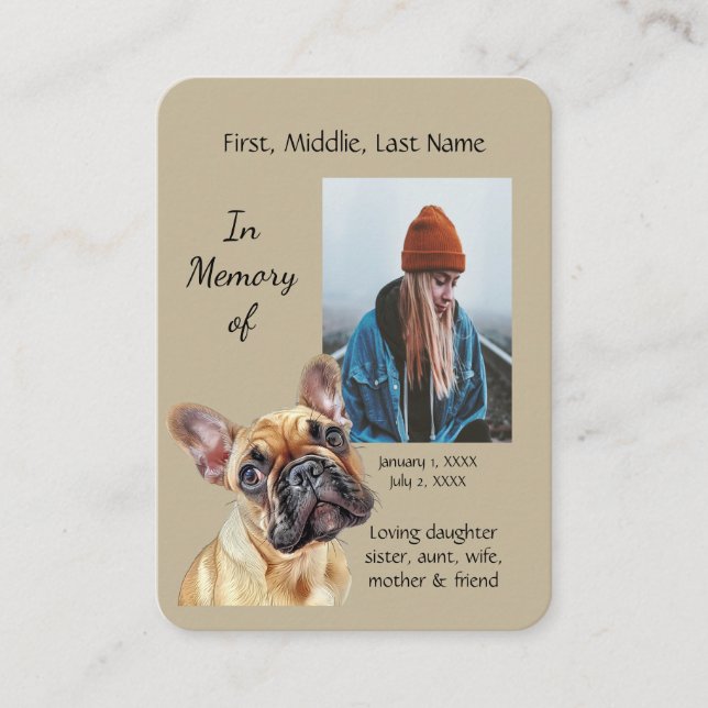 Memorial Memory Card Watercolor French Bulldog  (Front)