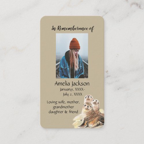 Memorial Memory Card Watercolor Seal Animals