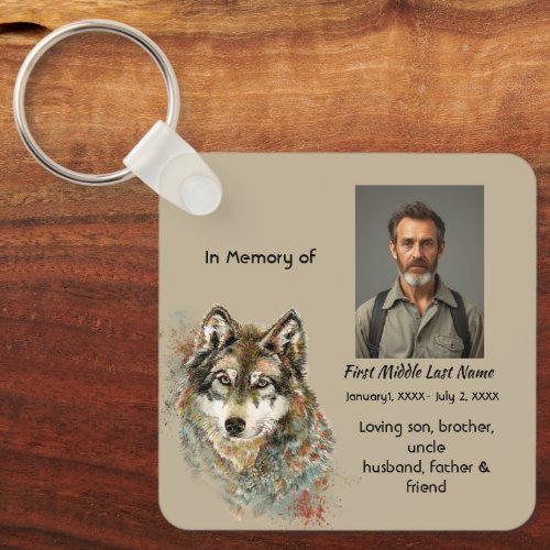 Memorial Memory Card Watercolor Wolf Animals Keychain