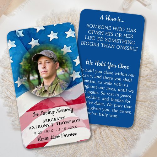Memorial Military Fallen Soldier Prayer Card