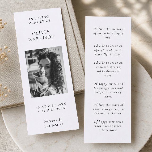 Memorial Mini Bookmark | Poem Prayer Favor Card (Mini memorial bookmark with photo and poem for funeral favors and keepsake tables.)
