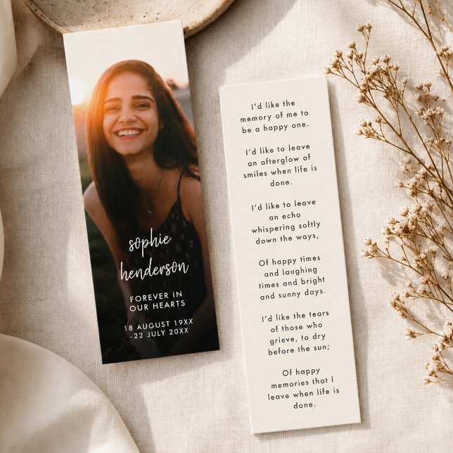 Memorial Mini Bookmark | Poem Prayer Keepsake Card (Personalized memorial mini bookmark with photo and poem for funeral guest keepsakes.)
