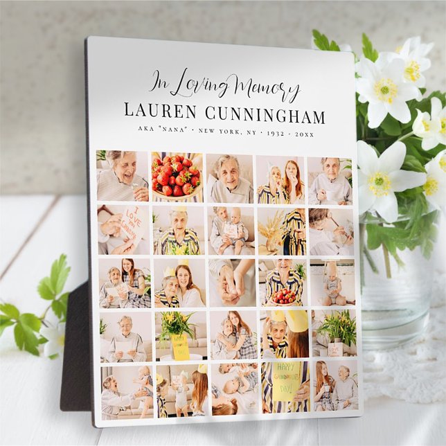 Memorial Minimalist Modern Simple 25 Photo Collage Plaque (Creator Uploaded)