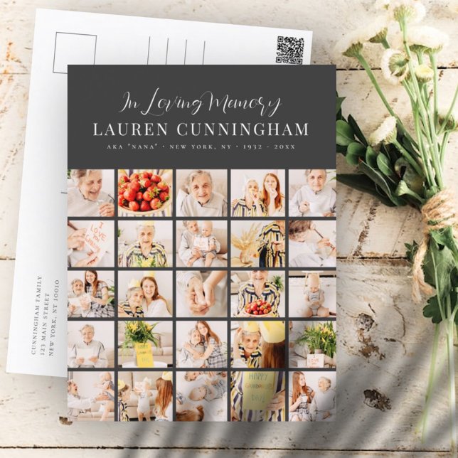 Memorial Minimalist Modern Simple 25 Photo Collage Postcard (Creator Uploaded)