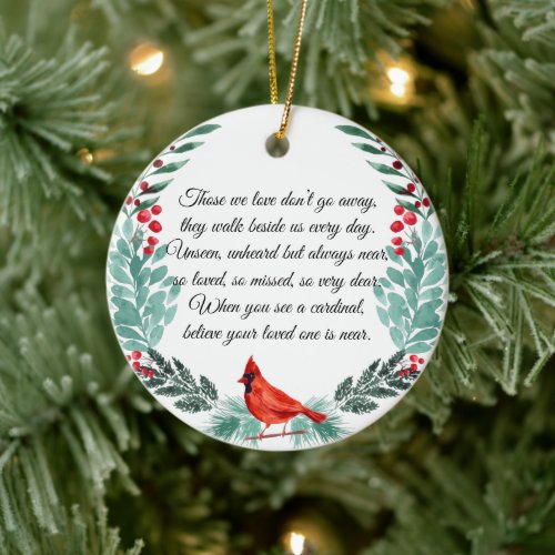 Memorial Missing You Cardinal Greenery Photo Ceramic Ornament