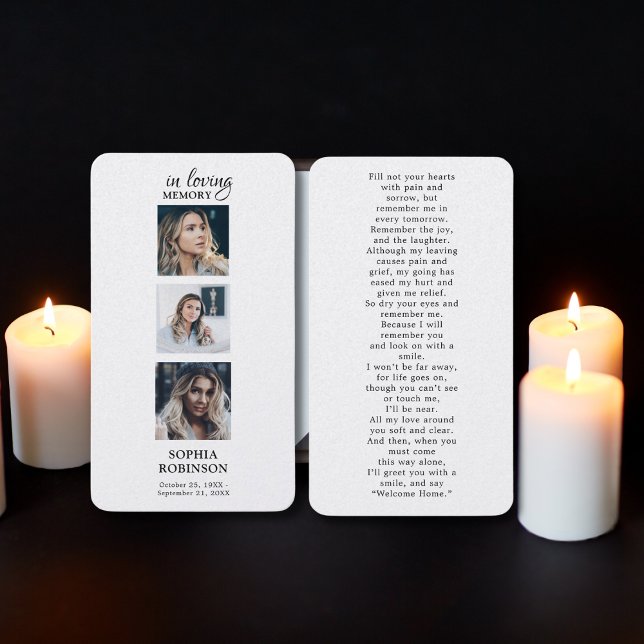 Memorial Modern 3 Photo Funeral Prayer Bookmark Business Card (Creator Uploaded)