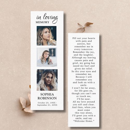 Memorial Modern 3 Photo Funeral Prayer Bookmark Mini Business Card