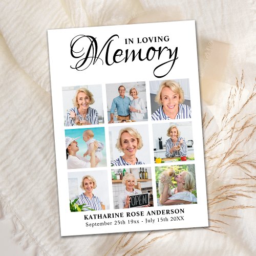 Memorial Modern 9 Photo Collage Sympathy Keepsake Thank You Card