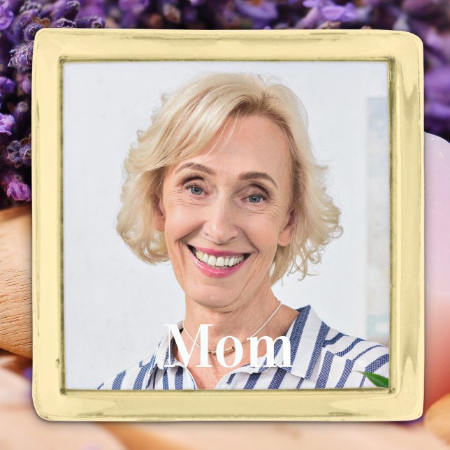 Memorial Modern Custom Photo Personalized Wedding Gold Finish Lapel Pin (Creator Uploaded)