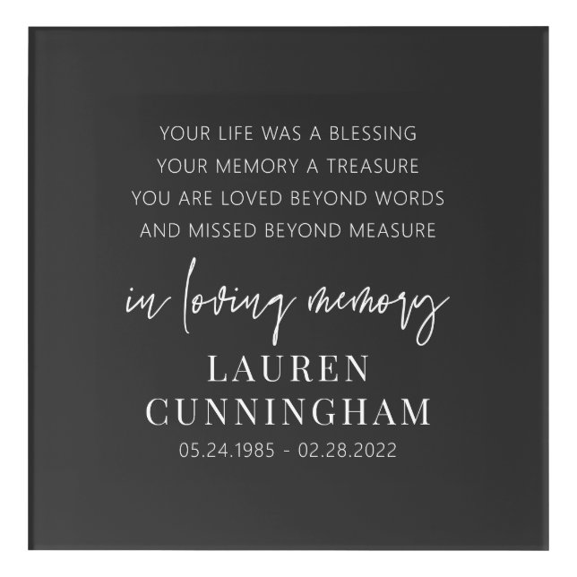 Memorial Modern Elegant Simple Chic Acrylic Print (Front)