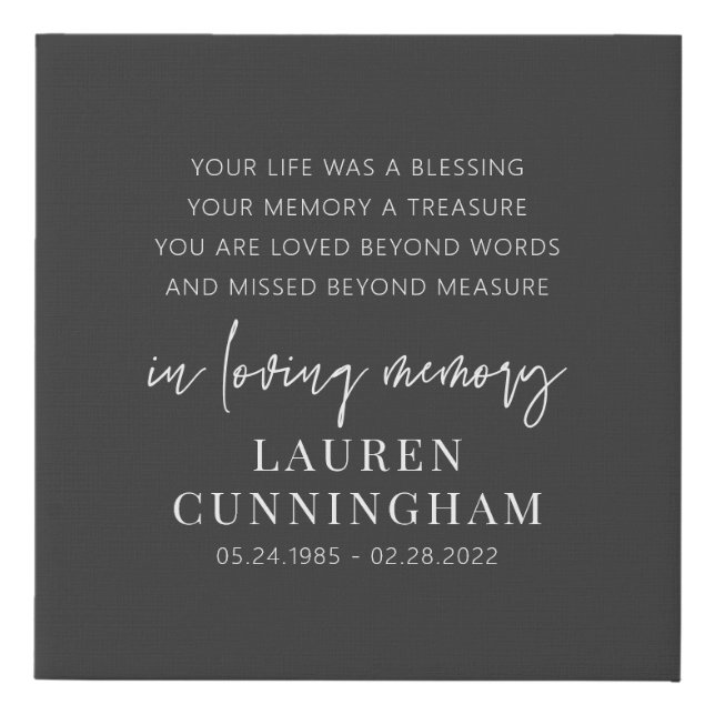 Memorial Modern Elegant Simple Chic Faux Canvas Print (Front)